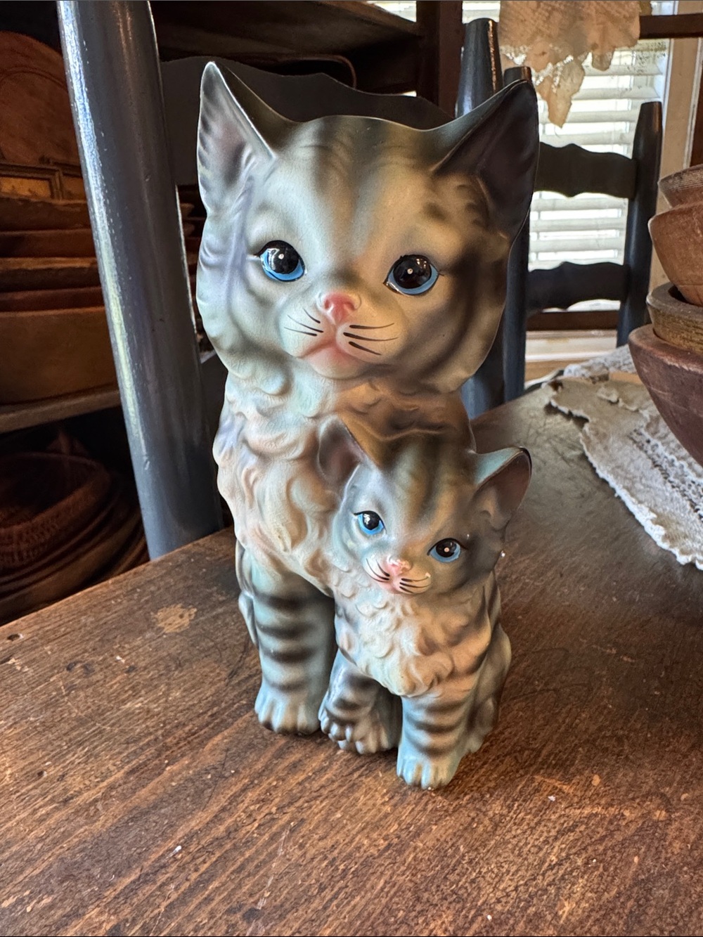 Vintage Gray Cat Figurine Bank with stopper